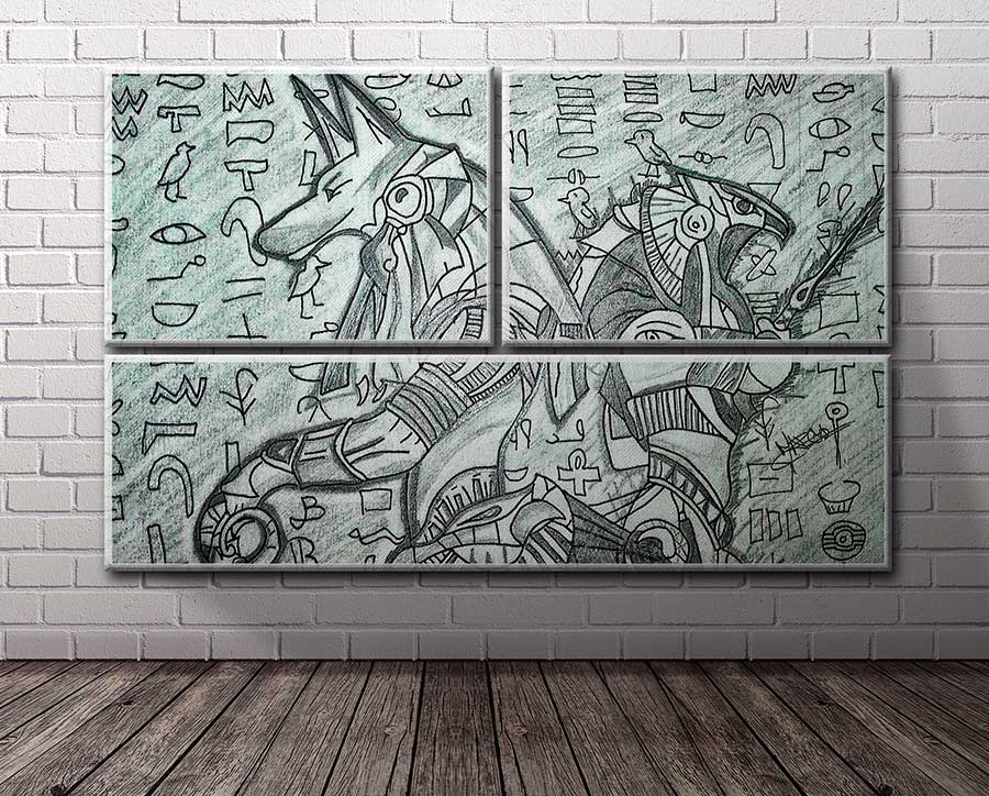 ilustración Cuadro modular Dios Ra y Dios Anubis 